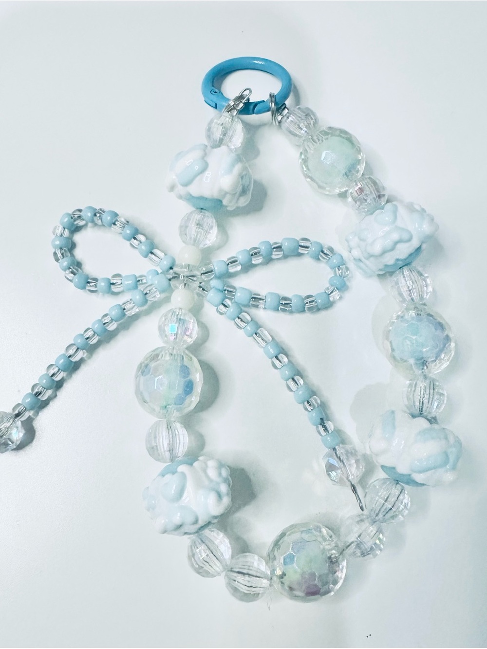 Blue and White Beaded Charm Keychain or Phone Charm